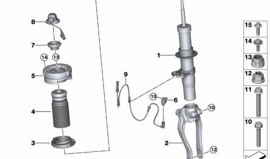 Cojinete soporte de suspensión OEM 31308095353 para BMW F90 (M5, M5 CS) y F91 (M8 Competition). Compatible con versiones automáticas y tracción total. Original BMW.