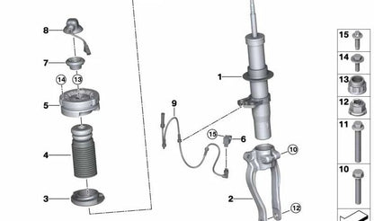 Amortiguador delantero derecho con EDC OEM 31307856896 para BMW F91 y F92. Original BMW.