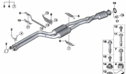 Abrazadera inferior escape OEM 18307550851 para BMW E90, E91, E92, E93, E84. Original BMW.