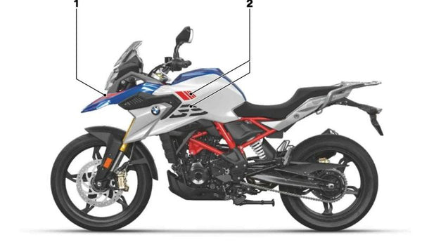 Decoración cubierta del depósito derecha OEM 51147914768 para BMW Motorrad G 310 GS. Original BMW Motorrad.