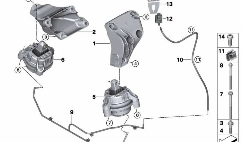 Soporte motor izquierdo OEM 22117935145 para BMW F18. Pieza original BMW.