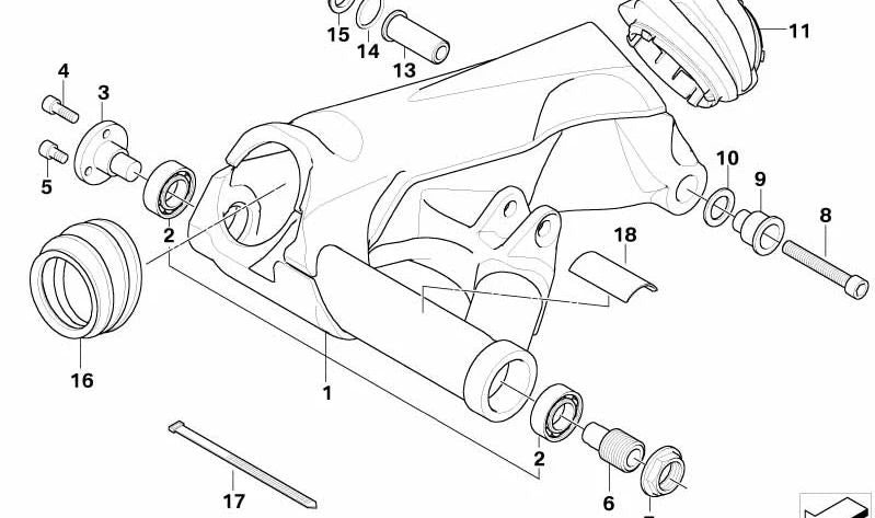 Braço oscilante traseiro OEM 33177690798 para motocicletas BMW HP2 Enduro, HP2 Megamoto. Originais BMW Motorrad.