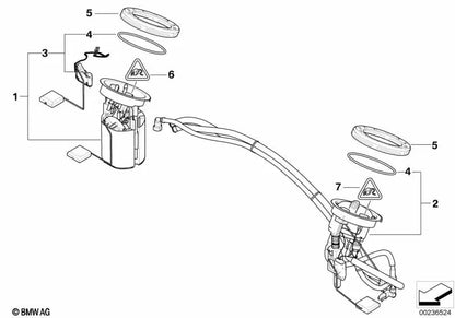 Ersatzkit Kraftstoffpumpe / Kraftstoffspiegel Sensor für BMW E82, E88, E90, E91, E92, E93, X1 E84 (OEM 16147163298). Original BMW.