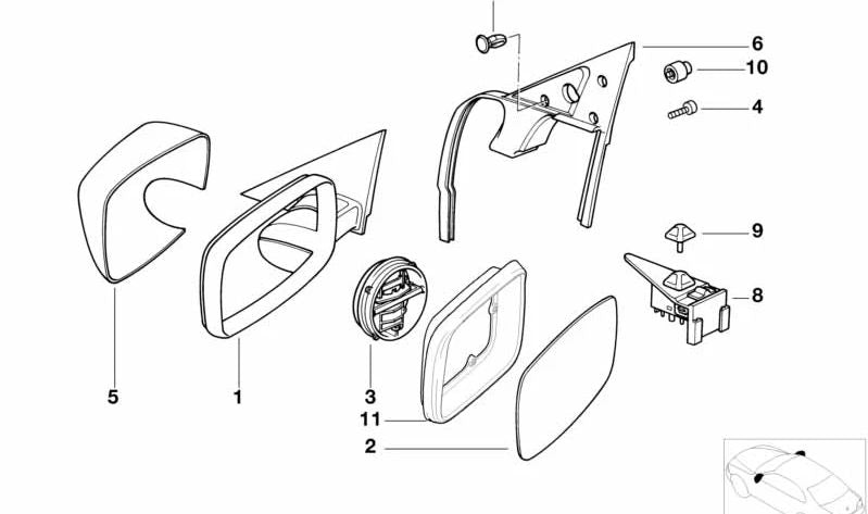 OM 51168124680 Vidro de retaguarda aquecida para BMW E31. Substitua o vidro do espelho lateral pela função térmica. BMW original.