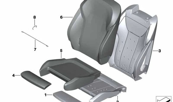 Funda respaldo de cuero derecha OEM 52105A1DBD0 para BMW X3 G08. Pieza original BMW.