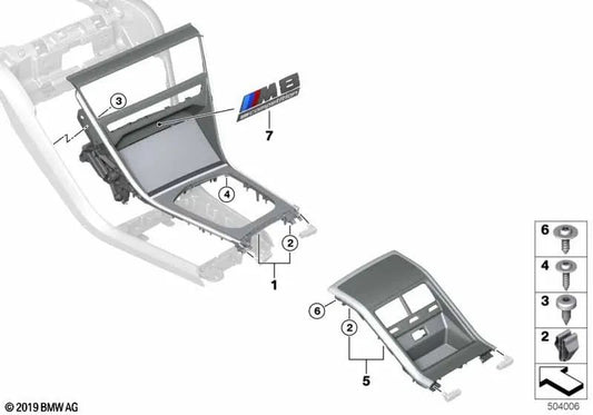 Acabamento de piano central de quadro para BMW F91, F92, F93, G14, G15, G16 (OEM 51168096319). BMW original