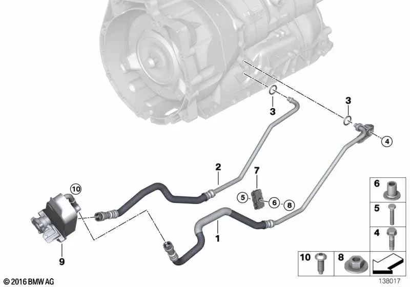 Oil cooler return pipe for BMW 1 Series E81, E82, E87N (OEM 17228509705). Original BMW.