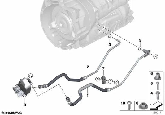 Oil cooler return pipe for BMW 1 Series E81, E82, E87N (OEM 17228509705). Original BMW.