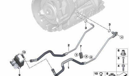 Tubo de retorno del radiador de aceite OEM 17228509709 para BMW E90, E90N, E91, E91N, E92, E92N, E93. Original BMW.