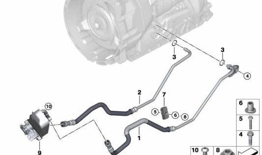 Tubo de aceite del radiador (ida) OEM 17228509704 para BMW E81, E82, E87. Recambio original BMW.