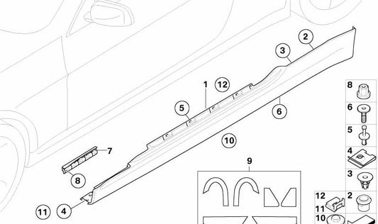 Side cover of the left skirt Printing OEM 51777074419 for BMW E63, E64. Original BMW.