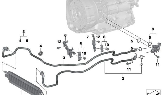 Tubería de retorno del radiador de aceite de la transmisión OEM 17228654898 para BMW Z4 G29. Recambio original BMW.