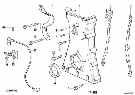 Tapa inferior de la carcasa de la cadena para BMW Serie 5 E34 (OEM 11141317596). Original BMW.