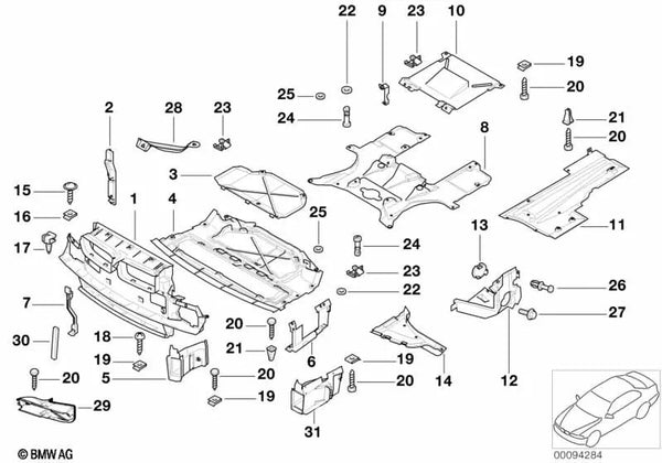 Protección compartimiento motor lateral izquierdo OEM 51718235259 para BMW Serie 7 E38. Original BMW.