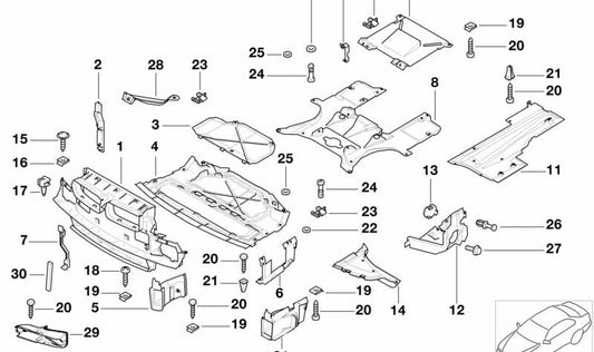 Engine compartment right side protection OEM 51718241424 for BMW E38. Original BMW.