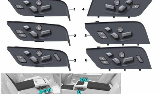 Einstellungsschalter des rechten Sitzes 7 G11, G12 (OEM 61319384526). Original BMW