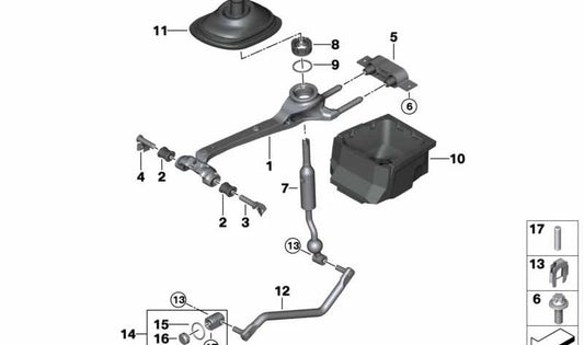 Varilla de cambio OEM 25117605094 para BMW F20, F21, F22, F30, F31, F34, F36, G29. Compatible con modelos con cambio manual. Repuesto original BMW.