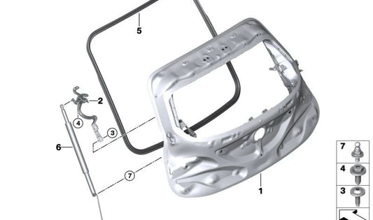 Bisagra derecha del maletero OEM 41009630334 para BMW I20 (iX xDrive, M60) de 2021 a 2025. Original BMW.