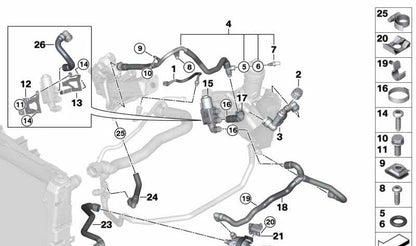 Bomba de agua auxiliar OEM 64119253081 para BMW F07, F07N, F10, F10N, F11, F11N, F06, F06N, F12, F12N, F13, F13N, F01, F01N, F02, F02N, F04. Original BMW.