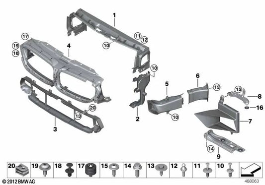 Right offset radiator air guide for BMW F90 (OEM 51748059682). Original BMW.