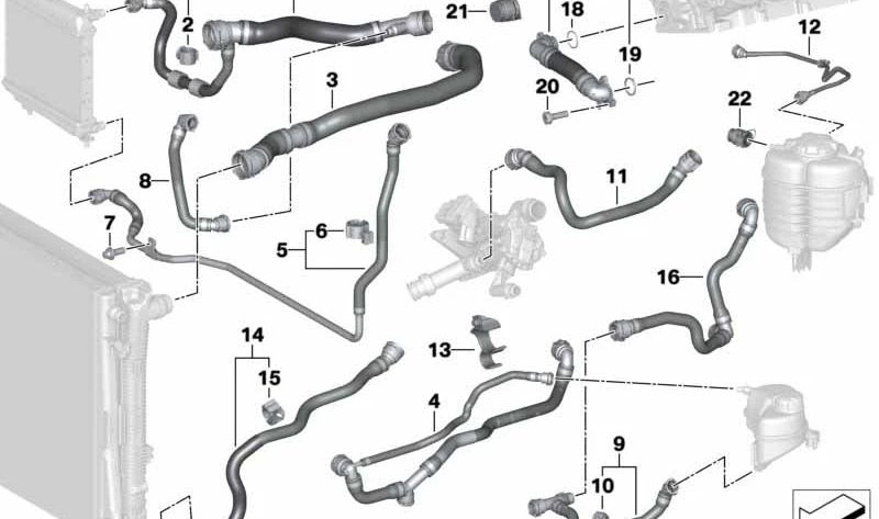 Manguera de termostato a bomba de agua OEM 17128653613 para BMW Z4 G29. Conecta parte del sistema de refrigeración del motor. Original BMW.