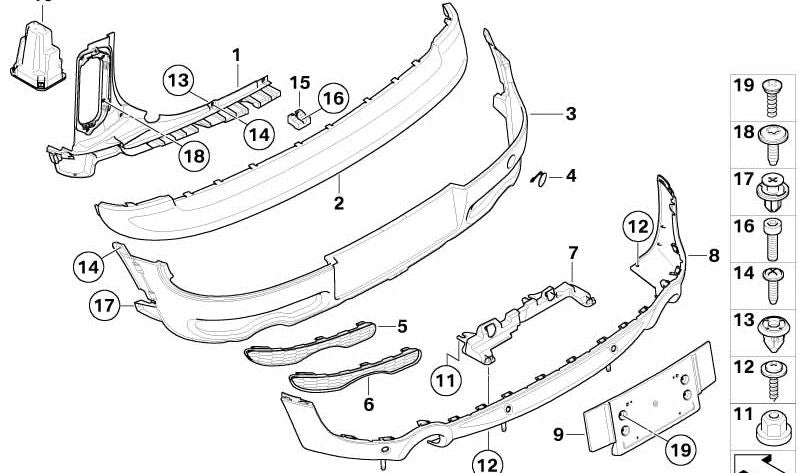 Revestimiento de parachoques trasero imprimado OEM 51122757493 para MINI Clubman R55, R55 LCI. Original MINI.