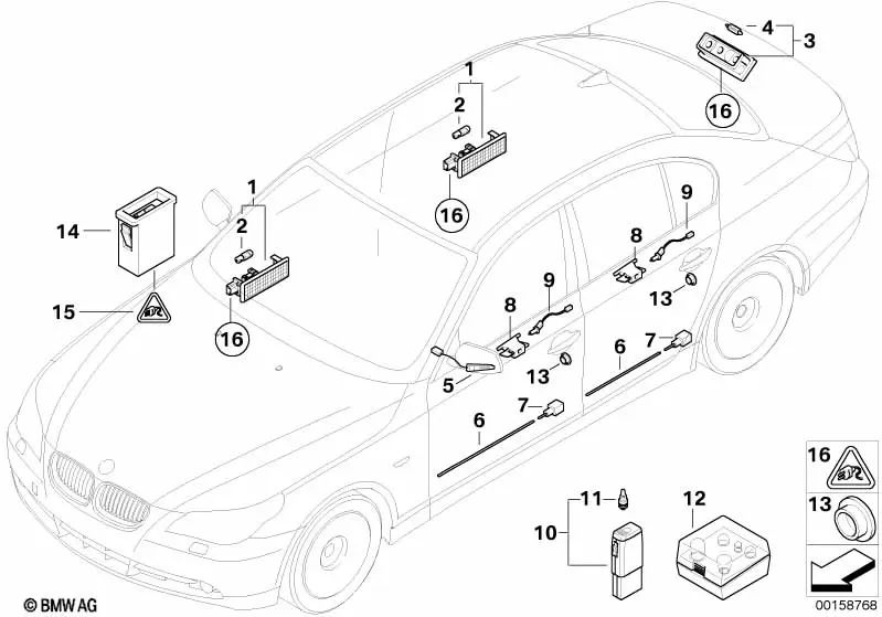 Luz do espelho externo direito para BMW 5 E60 Series, E60N, E61N Series 6 E63, E63N, E64, E64N (OEM 63317354830). BMW original
