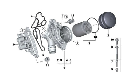 Carcasa de termostato con termostato para BMW Serie 5 F07, F10, F11, F18, Serie 6 F06, F12, F13, Serie 7 F01, F02, X3 F25, X4 F26 (OEM 11427573051). Original BMW.