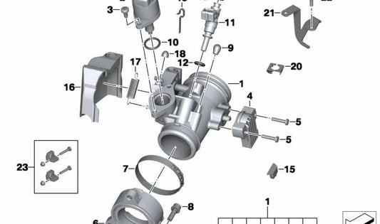 Mariposa de estrangulador derecha OEM 13547685324 para motos BMW R1200RT, R900RT. Original BMW Motorrad.
