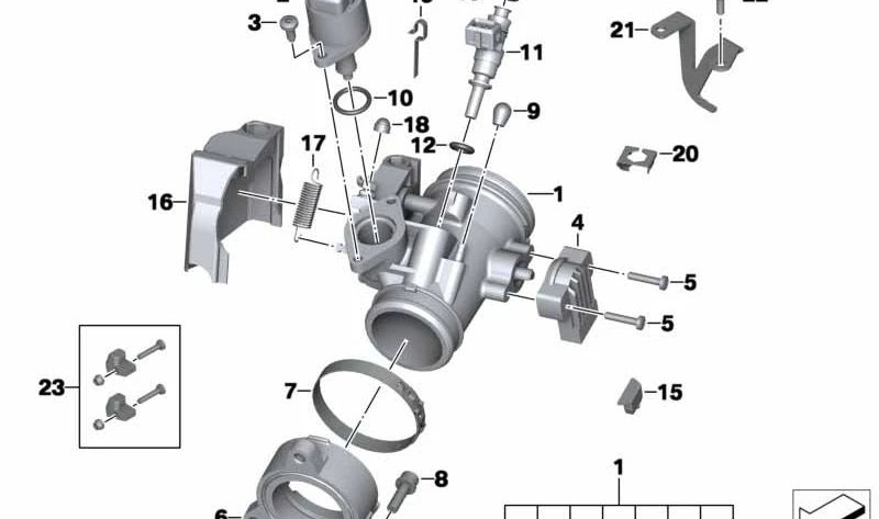 Cuerpo de mariposa izquierdo OEM 13547712613 para BMW Motorrad R1200GS, R1200GS Adventure, R1200R, R1200RT, HP2, R nineT. Compatible con modelos con motor bóxer. Original BMW Motorrad.