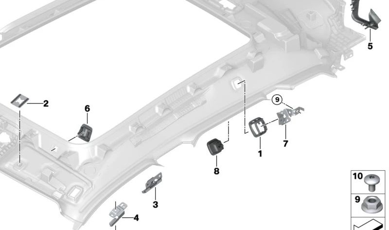 Right sky hinge trims for BMW I20 (OEM 51479874880). Original BMW