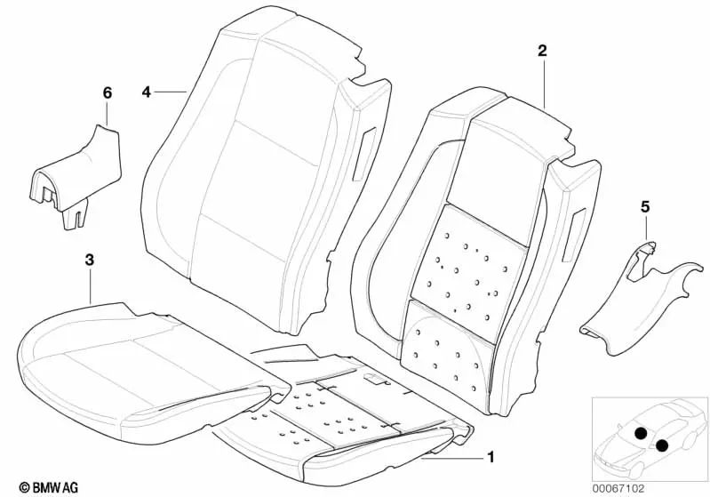 Parte del acolchado, respaldo izquierdo para BMW E46 (OEM 52108266699). Original BMW