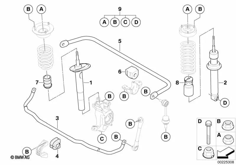 Suporte de borracha estabilizadora para BMW 5 E60 Series, E60N, E61, E61N, 6 E63N Series, E64N (OEM 33556761004). BMW original