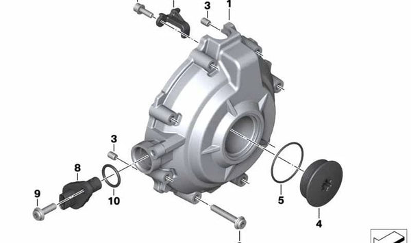 Tapa del generador OEM 11149832013 para BMW Motorrad M 1000 R (MKM3), M 1000 XR (MKM9) y M 1000 RR (SK66). Original BMW Motorrad.