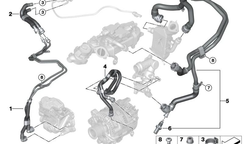 Manguera de refrigerante dosificador OEM 11537822090 para BMW G05, G06, G07 (X5 y X6 40d, X7 xDrive40d). Compatible desde 2022. Original BMW.