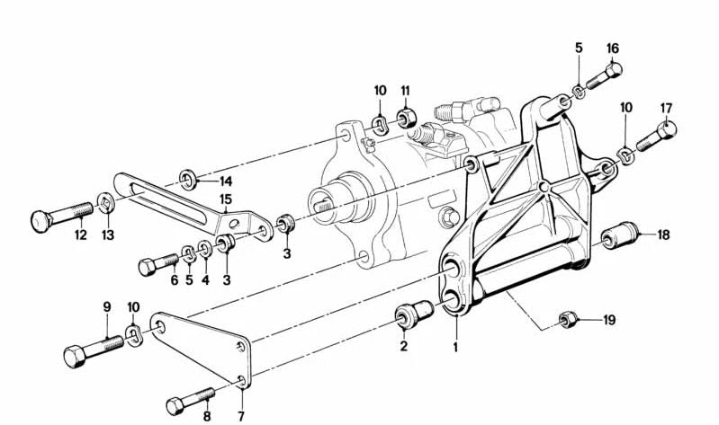 Soporte delantero para compresor de aire acondicionado OEM 64521260208 para BMW E21 y E12. Original BMW.