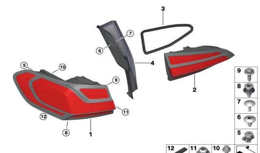 Piloto trasero derecho OEM 63218494360 para BMW 2er U06. Luz trasera de la aleta trasera lado derecho. Compatible únicamente con BMW 2er U06. Original BMW.
