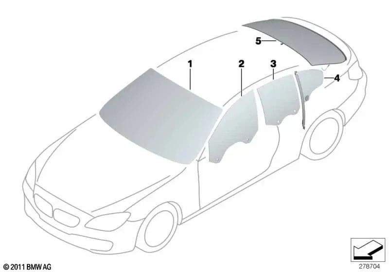 Luna trasera verde para BMW Serie 6 F06, F06N (OEM 51317274795). Original BMW