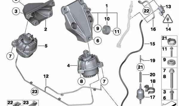 Soporte de motor derecho OEM 22116851266 para BMW F10, F11. Original BMW.