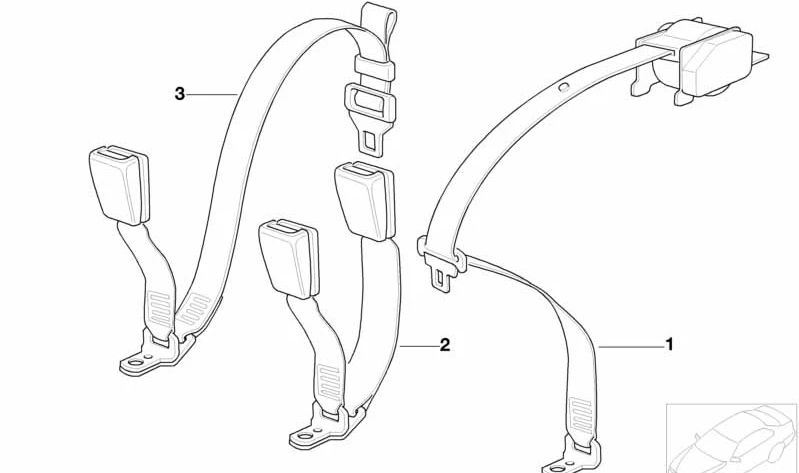 Cinturón de seguridad trasero derecho OEM 72118171096 para BMW E36. Original BMW.