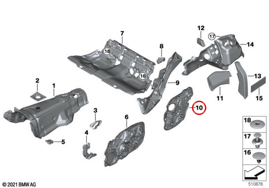 Cubierta acústica trasera derecha OEM 51007499228 para BMW G26. Original BMW.