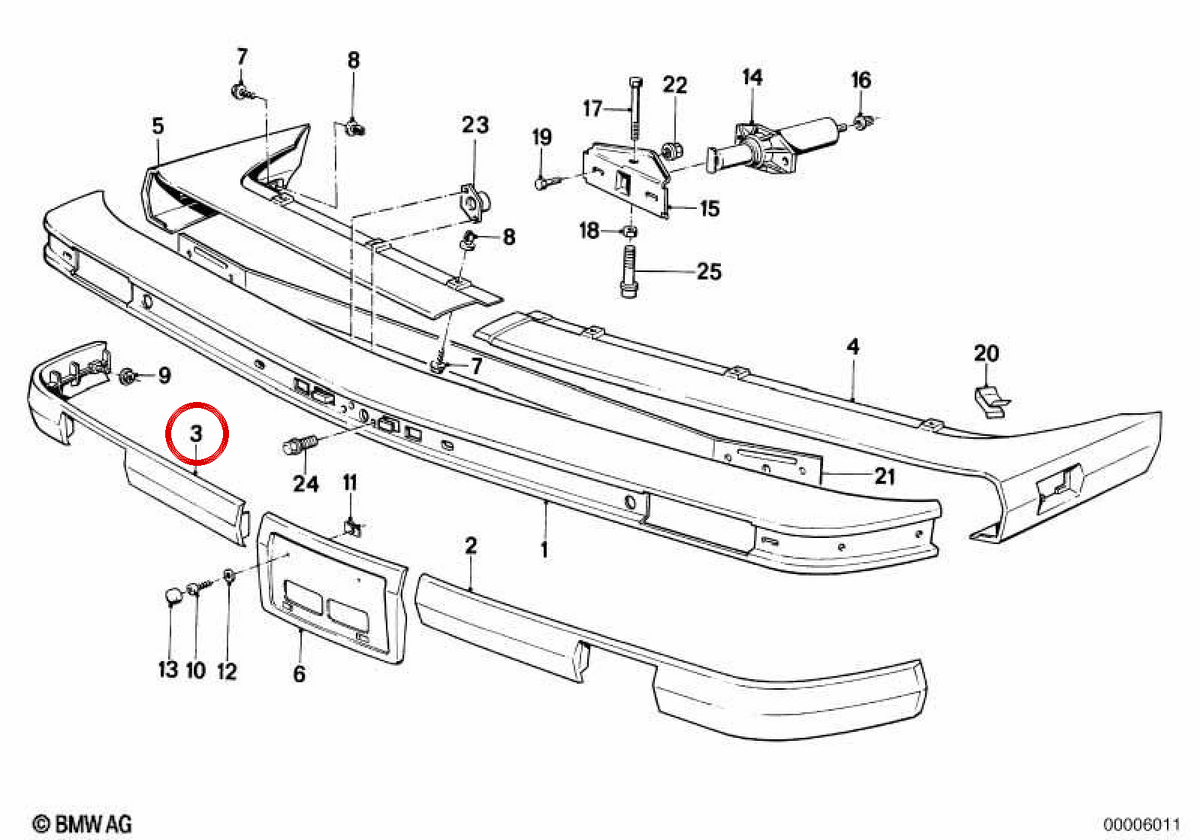 Right side molding OEM 51111904686 for BMW E30. Original BMW.