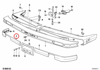 Right side molding OEM 51111904686 for BMW E30. Original BMW.