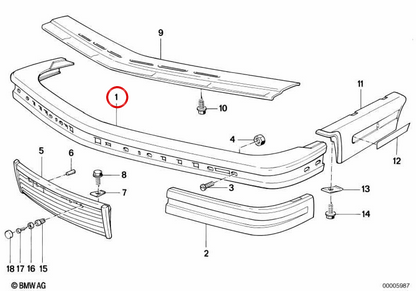 Bumper anteriore OEM 51111971396 per BMW E24. BMW originale.