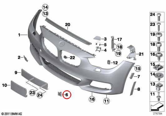 Soporte de sensor PDC delantero OEM 51112221808 para BMW F07. Original BMW.