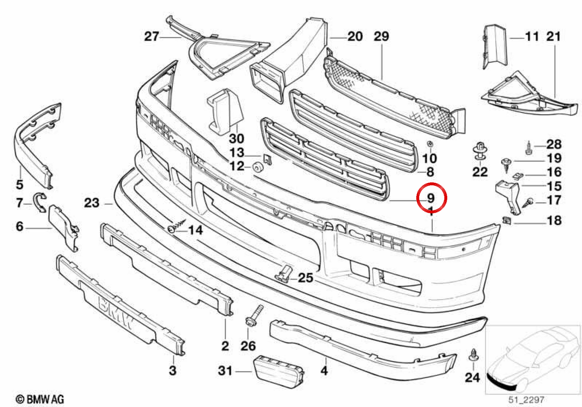 Impression OEM moulé 51112233870 pour BMW E36. BMW d'origine.