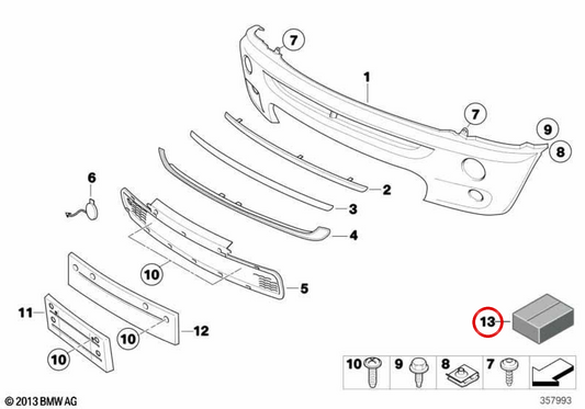 Set di parti di fissaggio per paraurti anteriore OEM 51112311959 per MINI R50, R53, Cabrio R52. MINI originale.