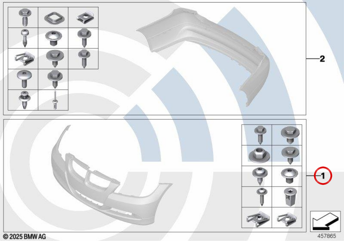 OEM 51112410006 Front Stoßfänger Fixierungskit für BMW E90, E90N, E91, E91N, E92, E92N, E93, E93N. Original BMW.