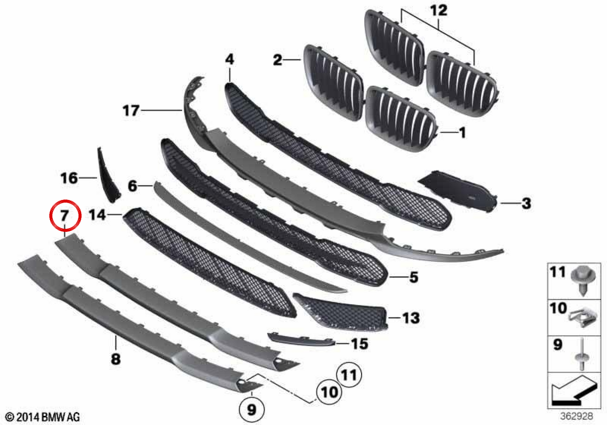 OEM Front Air Driving Grid 51112991406 for BMW E84. Original BMW.