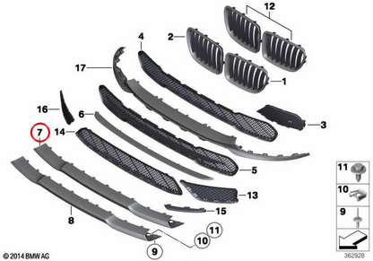 OEM Front Air Driving Grid 51112991406 for BMW E84. Original BMW.